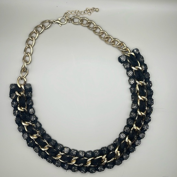 Jewelry - GOLD TONE CHOKER NECKLACE WITH BRAIDED BLACK SPARKLY CORDING